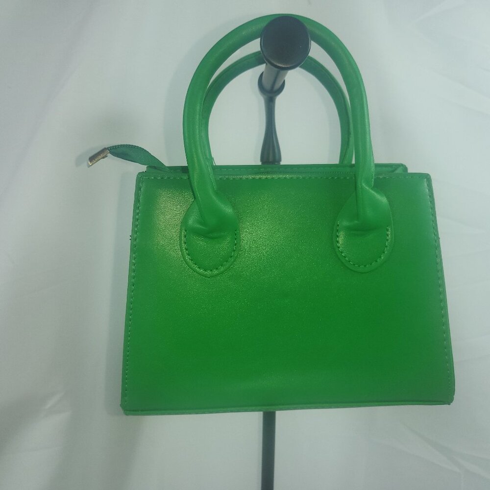 Kelly Green Leather Double Handle Handbag Purse with Crossbody strap small